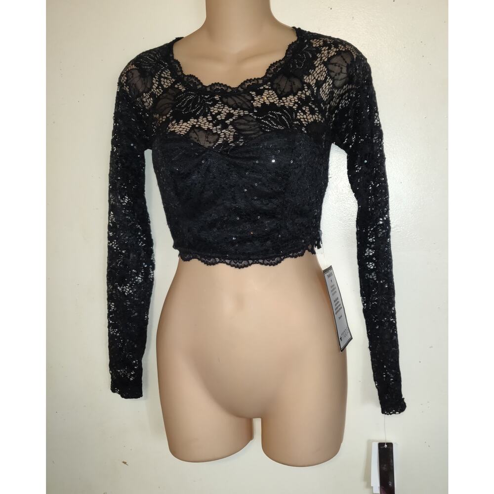 Black Lace Cropped Corset Top Sz 3 NWT Coquette Sexy Girl Goth Grunge Witchy